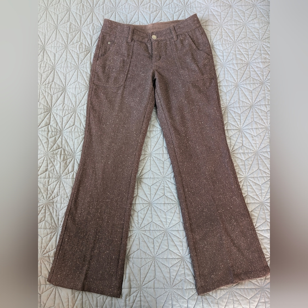 Woolrich Brown Wool Flared Wide Leg Pants Trousers Size 6 - Tweed Texture Preppy